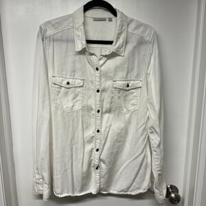 Halogen Womens Off White Long Sleeve Button Up Shirt Blouse Top Size XL